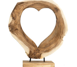 Teak Heart on Stand Sculpture Love