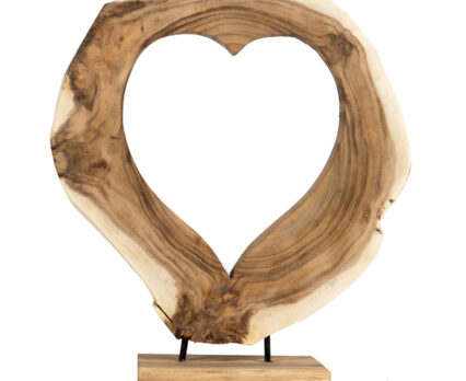 Teak Heart on Stand Sculpture Love