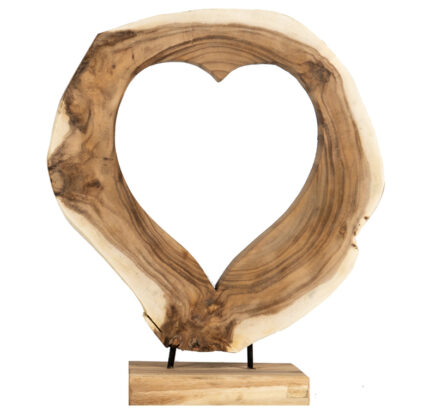 Teak Heart on Stand Sculpture Love