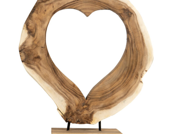 Teak Heart on Stand Sculpture Love