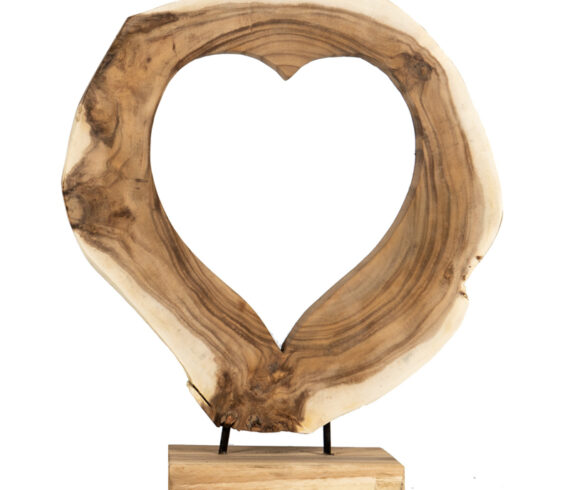 Teak Heart on Stand Sculpture Love