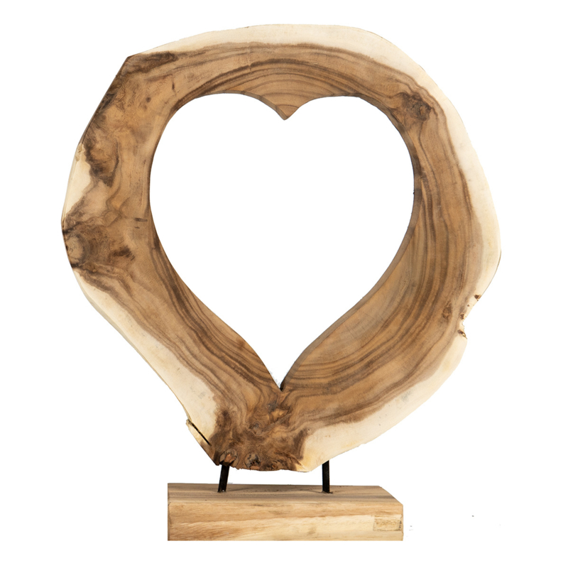 Teak Heart on Stand Sculpture Love
