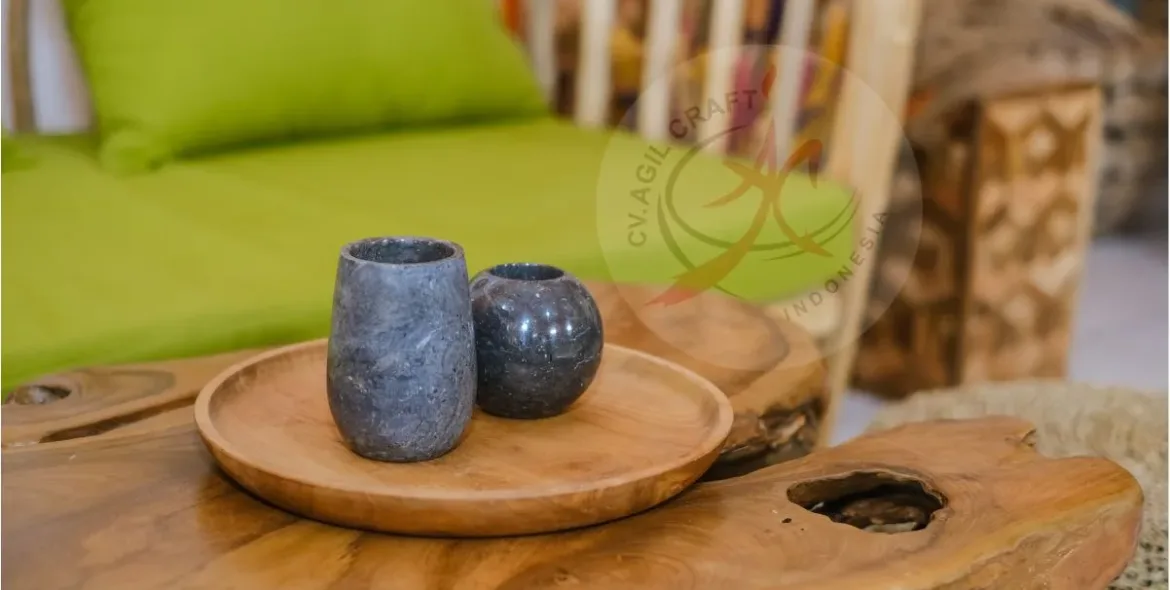 Teak Wood and Stone Home Decoration Pieces