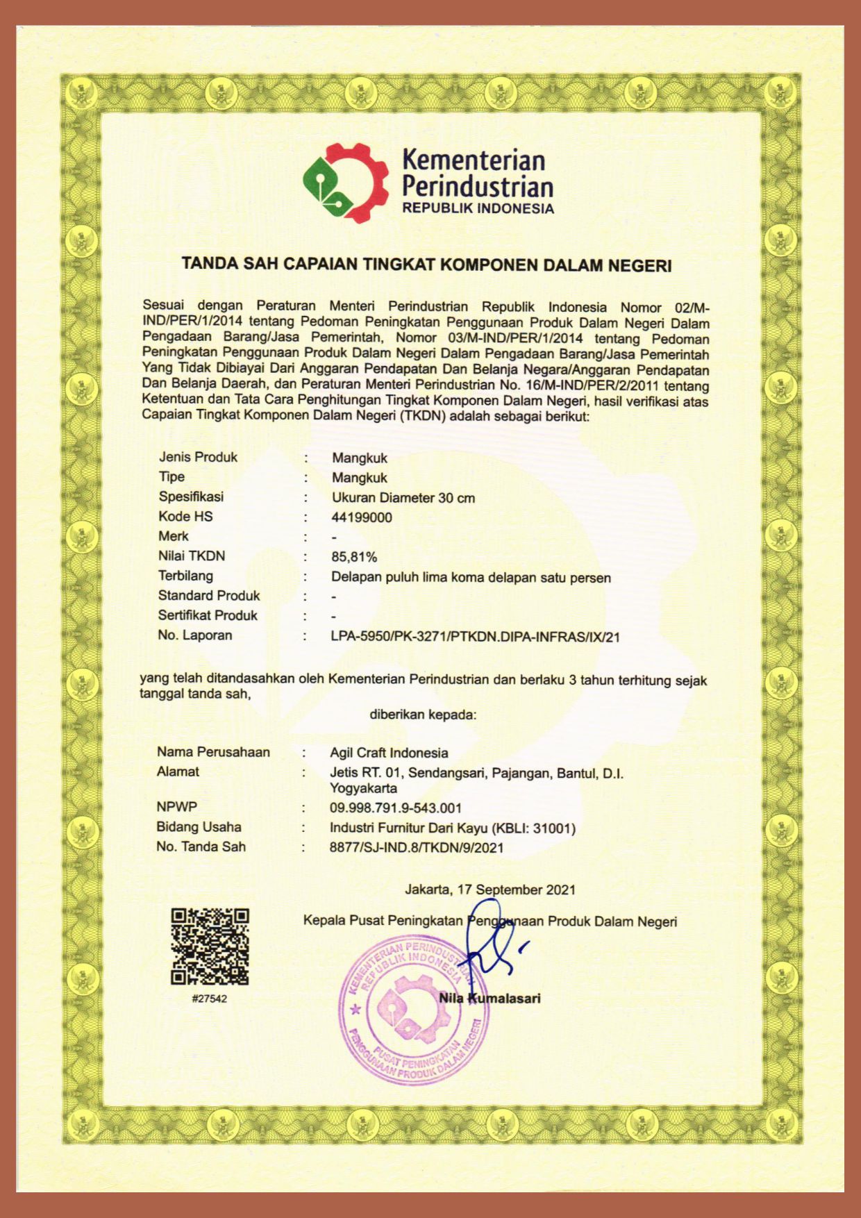 Our Products Registered with the Ministry of Industry’s TKDN (Domestic Component Level) Certification