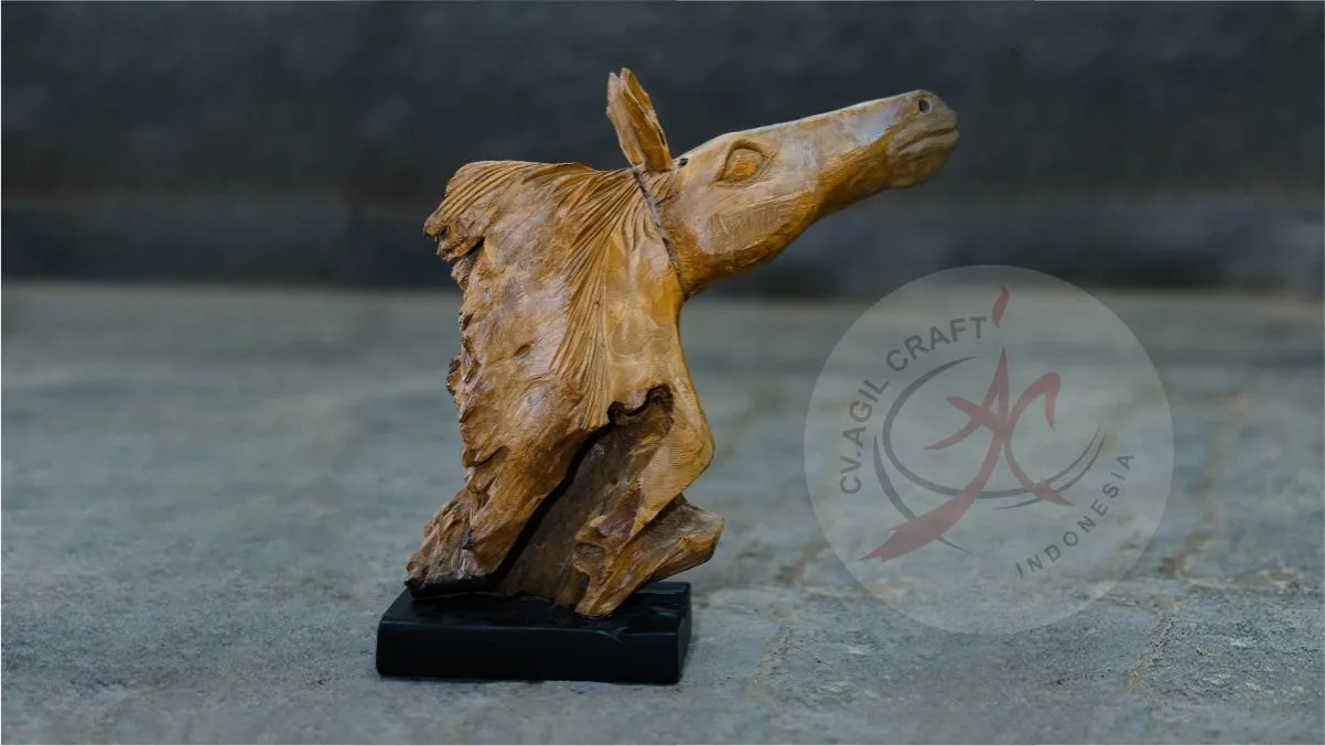 Teak Wood Horse Sculptures