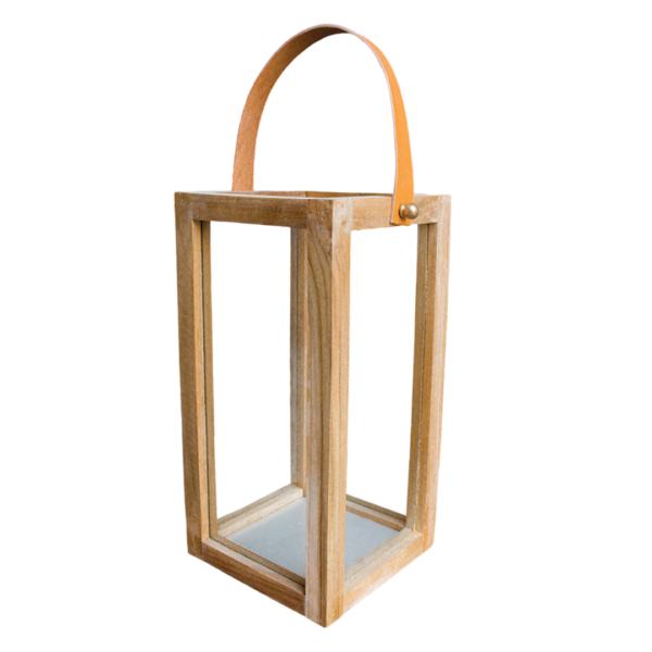 Wood Lantern With Leather Handle